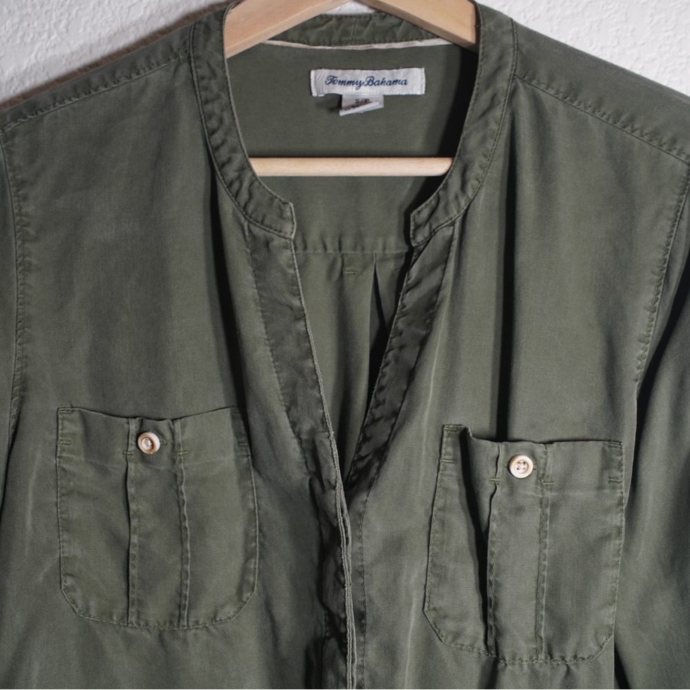 Tommy Bahama Shirt Women's SIZE Small PALM MOSS GREEN button down long sleeve - Picture 6 of 12